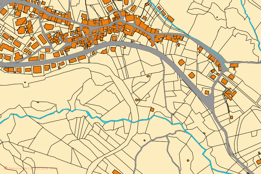 Mappa catastale del centro di Piane Crati: particelle e fabbricati, cartografia Agenzia delle Entrate