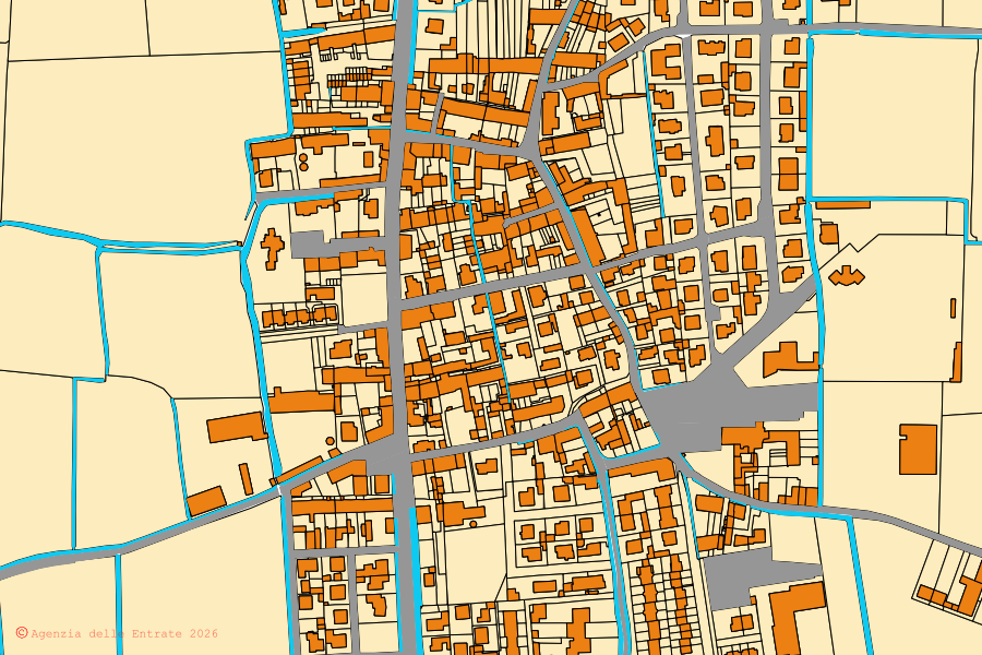 Mappa catastale del centro di Pianengo: particelle e fabbricati, cartografia Agenzia delle Entrate
