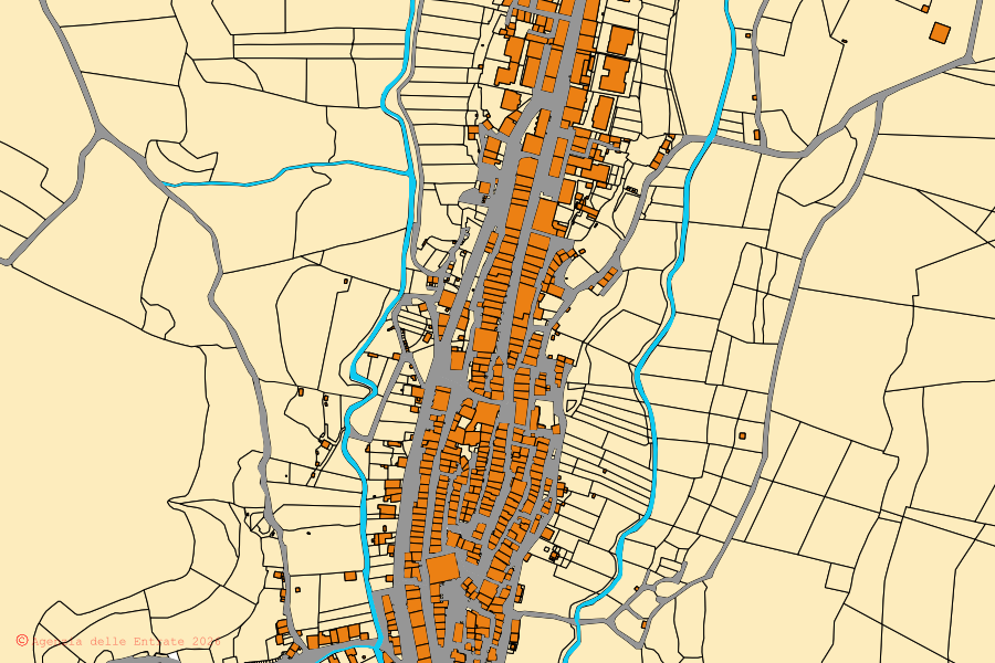 Mappa catastale del centro di Piansano: particelle e fabbricati, cartografia Agenzia delle Entrate