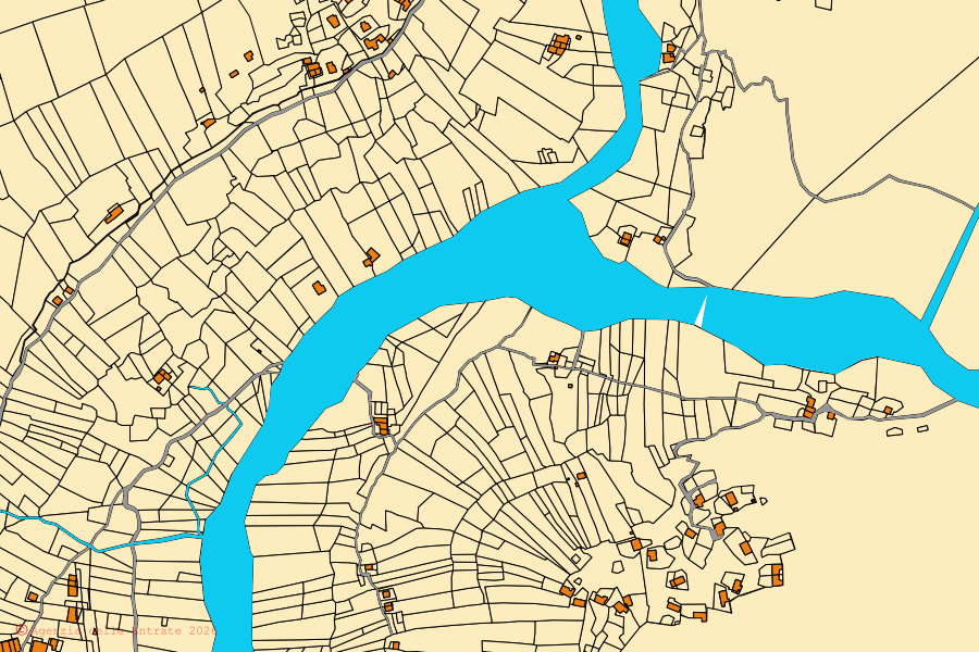 Mappa catastale del centro di Piedicavallo: particelle e fabbricati, cartografia Agenzia delle Entrate
