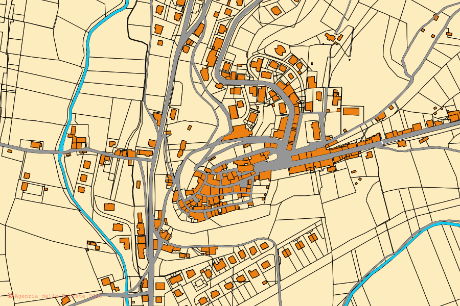 Mappa catastale del centro di Pietralunga: particelle e fabbricati, cartografia Agenzia delle Entrate