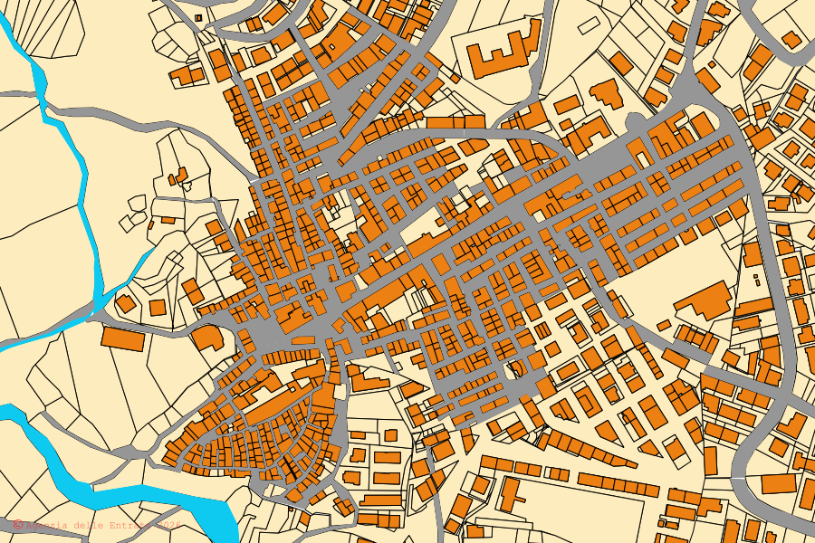 Mappa catastale del centro di Pietramontecorvino: particelle e fabbricati, cartografia Agenzia delle Entrate