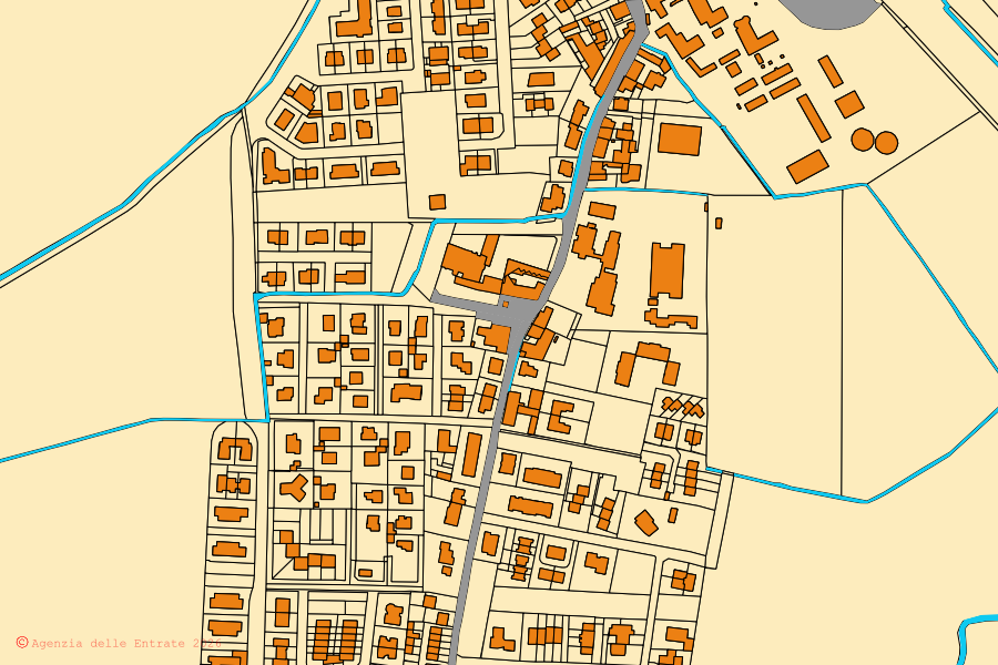 Mappa catastale del centro di Pieve Fissiraga: particelle e fabbricati, cartografia Agenzia delle Entrate