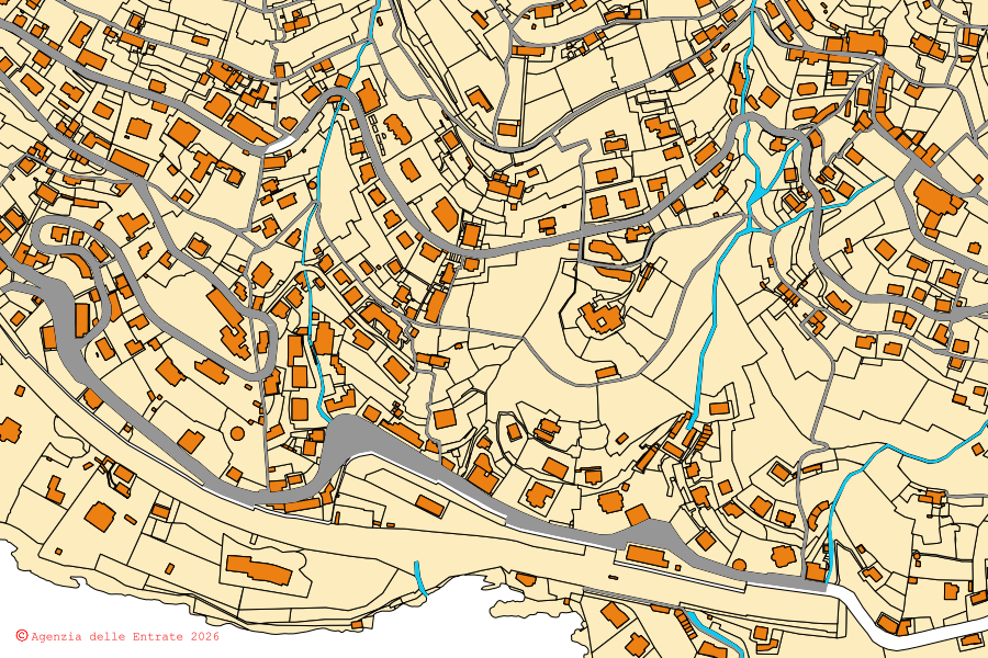 Mappa catastale del centro di Pieve Ligure: particelle e fabbricati, cartografia Agenzia delle Entrate