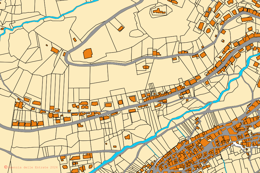 Mappa catastale del centro di Piglio: particelle e fabbricati, cartografia Agenzia delle Entrate