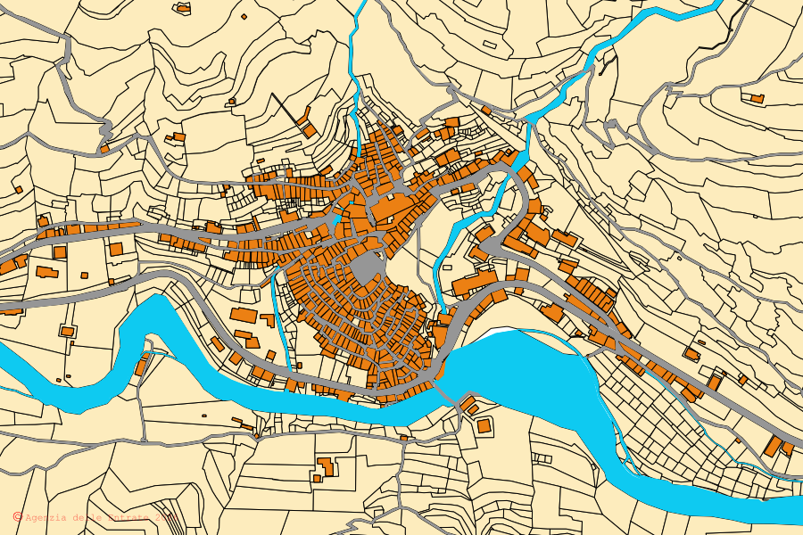 Mappa catastale del centro di Pigna: particelle e fabbricati, cartografia Agenzia delle Entrate