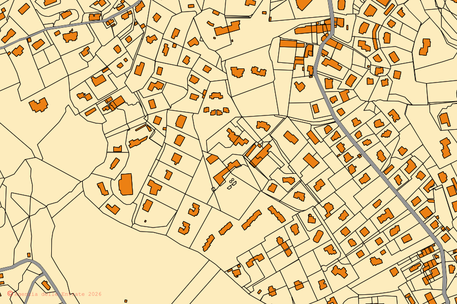 Mappa catastale del centro di Pino Torinese: particelle e fabbricati, cartografia Agenzia delle Entrate