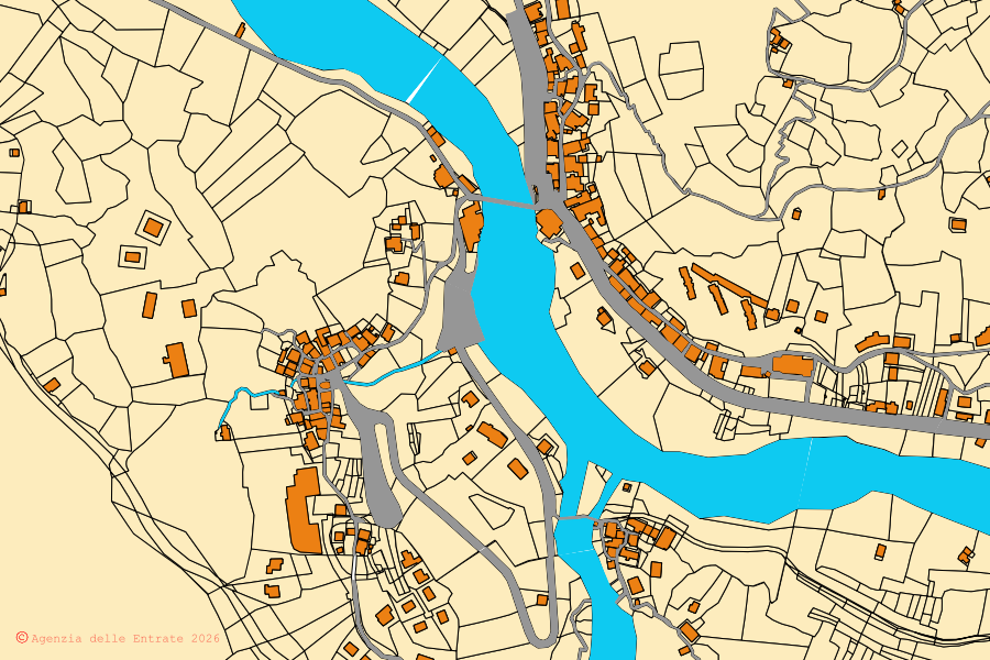 Mappa catastale del centro di Piode: particelle e fabbricati, cartografia Agenzia delle Entrate