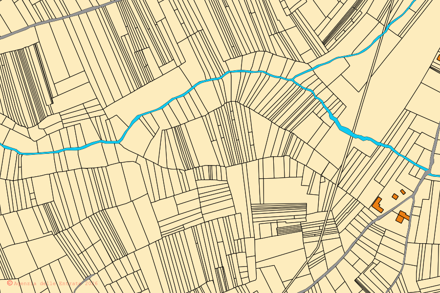 Mappa catastale del centro di Pizzoli: particelle e fabbricati, cartografia Agenzia delle Entrate