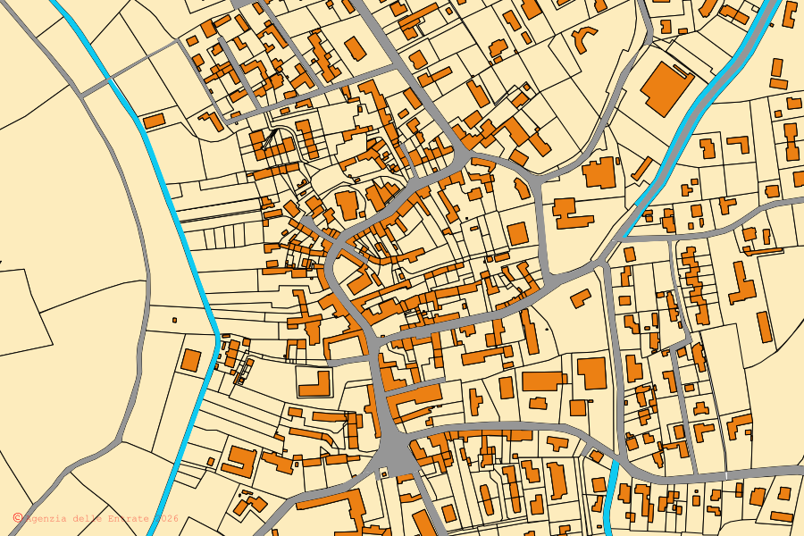 Mappa catastale del centro di Pocenia: particelle e fabbricati, cartografia Agenzia delle Entrate