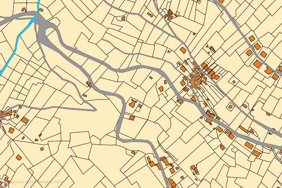 Mappa catastale del centro di Poggio Bustone: particelle e fabbricati, cartografia Agenzia delle Entrate