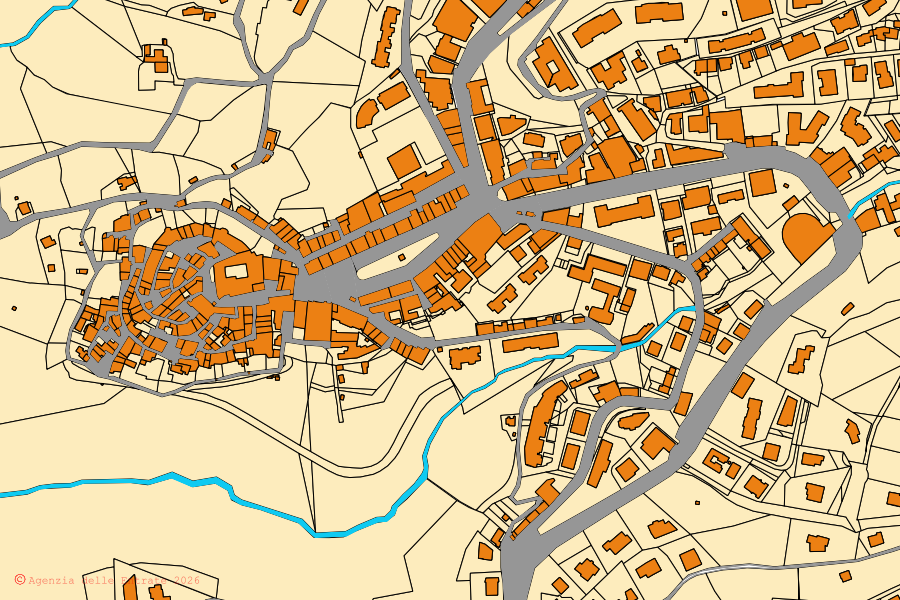 Mappa catastale del centro di Poggio Mirteto: particelle e fabbricati, cartografia Agenzia delle Entrate