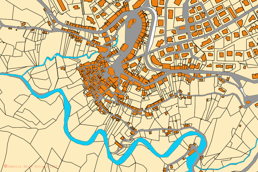 Mappa catastale del centro di Poggio Moiano: particelle e fabbricati, cartografia Agenzia delle Entrate