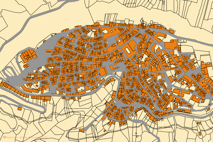 Mappa catastale del centro di Polizzi Generosa: particelle e fabbricati, cartografia Agenzia delle Entrate