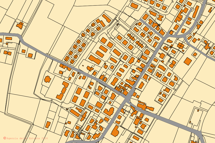 Mappa catastale del centro di Polverara: particelle e fabbricati, cartografia Agenzia delle Entrate