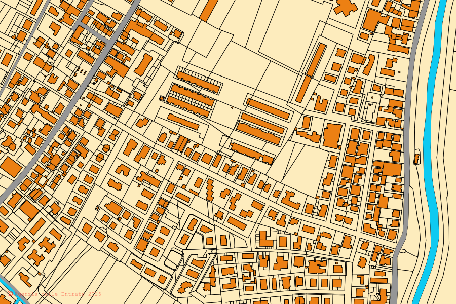 Mappa catastale del centro di Ponsacco: particelle e fabbricati, cartografia Agenzia delle Entrate