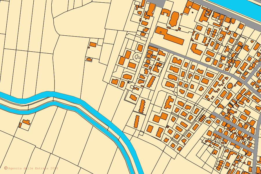 Mappa catastale del centro di Pontelongo: particelle e fabbricati, cartografia Agenzia delle Entrate