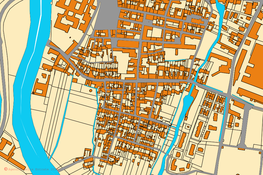 Mappa catastale del centro di Pontevico: particelle e fabbricati, cartografia Agenzia delle Entrate