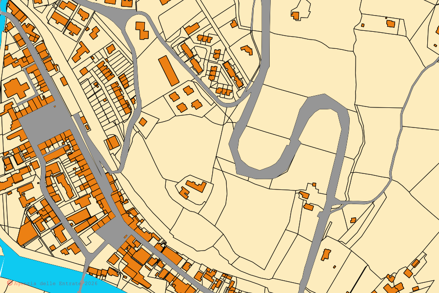 Mappa catastale del centro di Poppi: particelle e fabbricati, cartografia Agenzia delle Entrate
