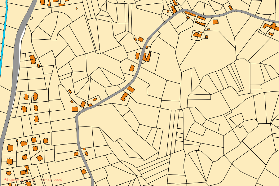 Mappa catastale del centro di Portacomaro: particelle e fabbricati, cartografia Agenzia delle Entrate
