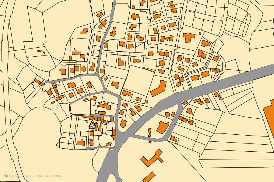 Mappa catastale del centro di Portobuffolè: particelle e fabbricati, cartografia Agenzia delle Entrate