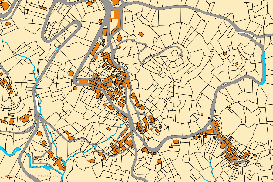 Mappa catastale del centro di Portula: particelle e fabbricati, cartografia Agenzia delle Entrate