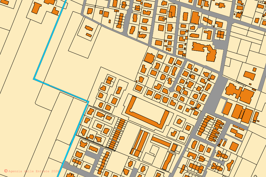 Mappa catastale del centro di Poviglio: particelle e fabbricati, cartografia Agenzia delle Entrate