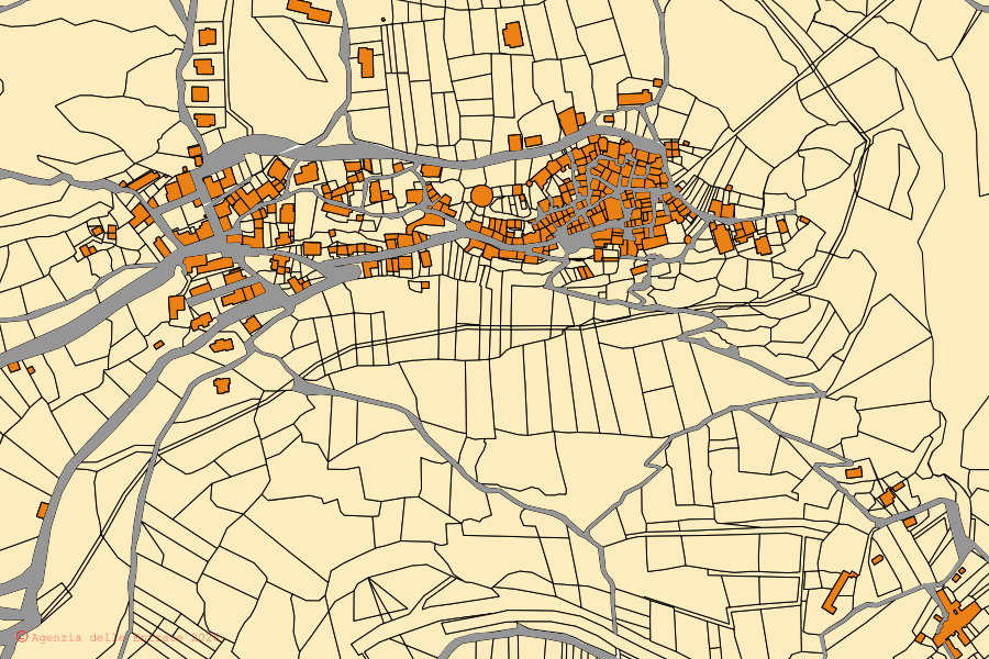Mappa catastale del centro di Pozzilli: particelle e fabbricati, cartografia Agenzia delle Entrate