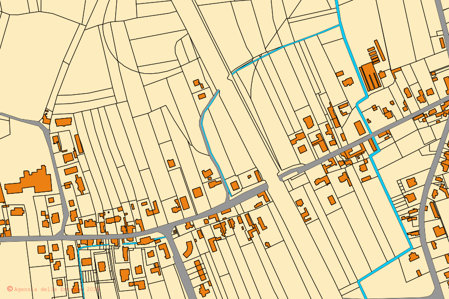 Mappa catastale del centro di Pozzuolo del Friuli: particelle e fabbricati, cartografia Agenzia delle Entrate