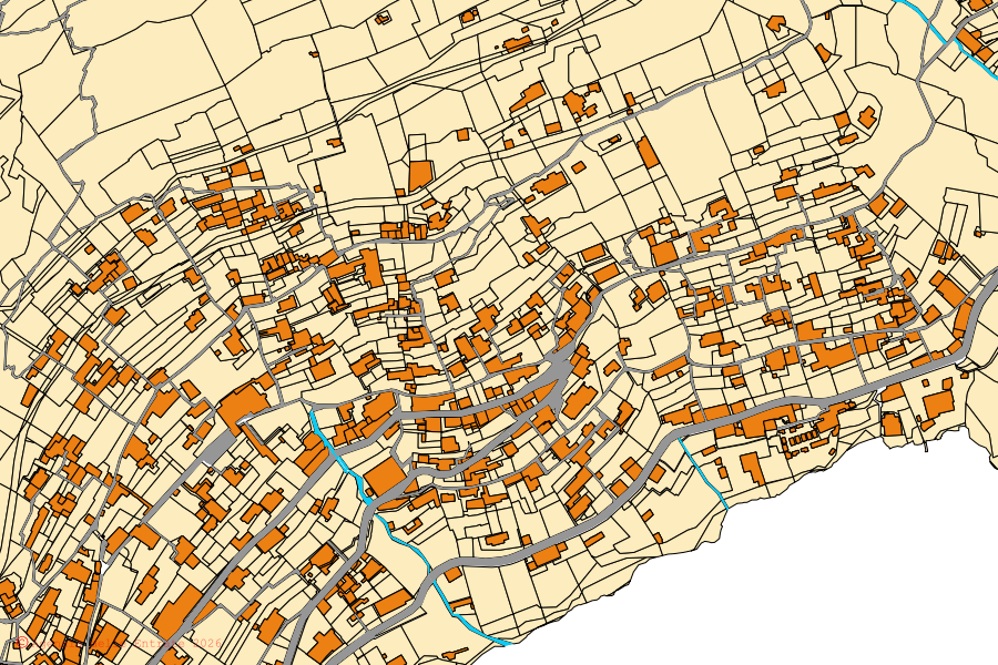 Mappa catastale del centro di Praiano: particelle e fabbricati, cartografia Agenzia delle Entrate