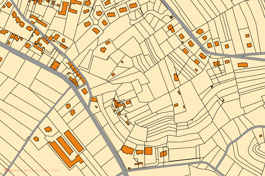 Mappa catastale del centro di Pralormo: particelle e fabbricati, cartografia Agenzia delle Entrate