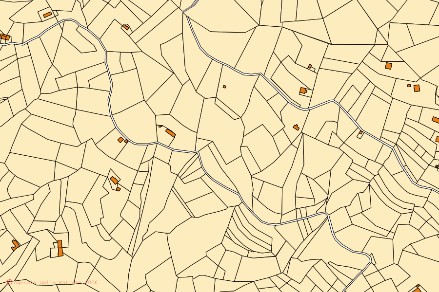 Mappa catastale del centro di Prarostino: particelle e fabbricati, cartografia Agenzia delle Entrate