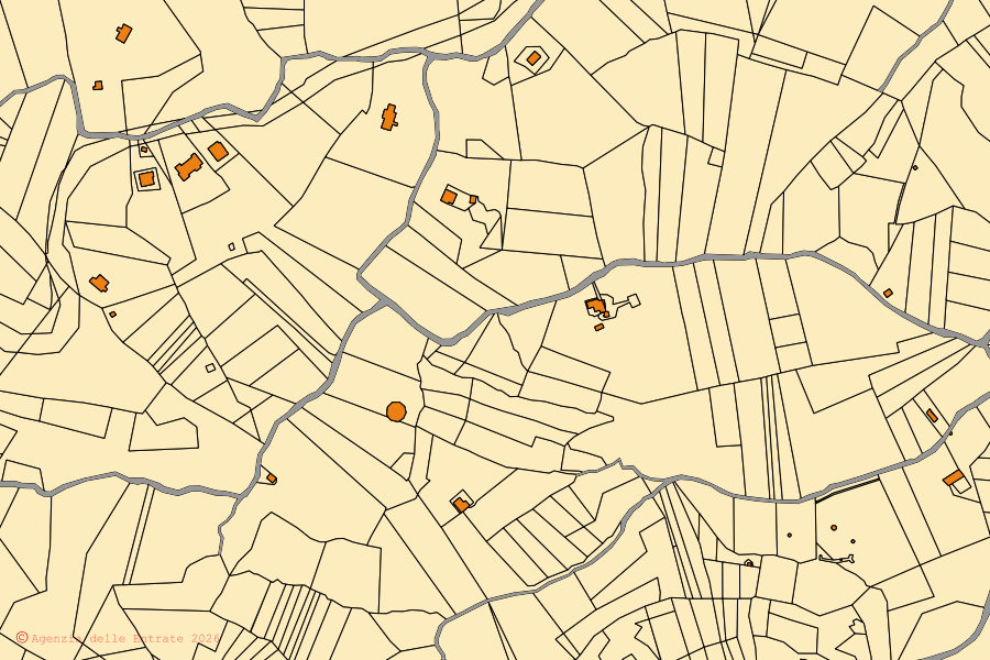 Mappa catastale del centro di Prata di Principato Ultra: particelle e fabbricati, cartografia Agenzia delle Entrate