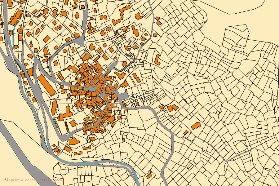 Mappa catastale del centro di Pré-Saint-Didier: particelle e fabbricati, cartografia Agenzia delle Entrate