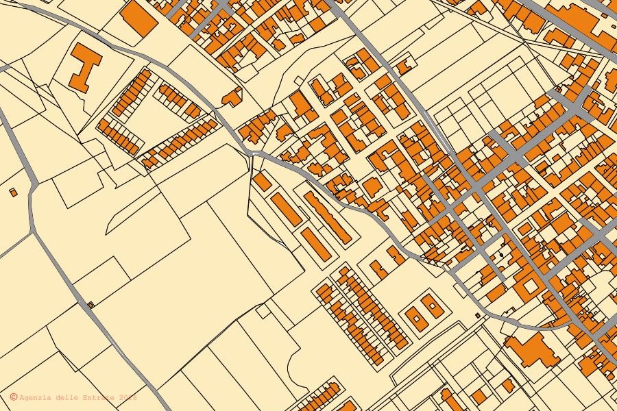 Mappa catastale del centro di Presicce-Acquarica: particelle e fabbricati, cartografia Agenzia delle Entrate