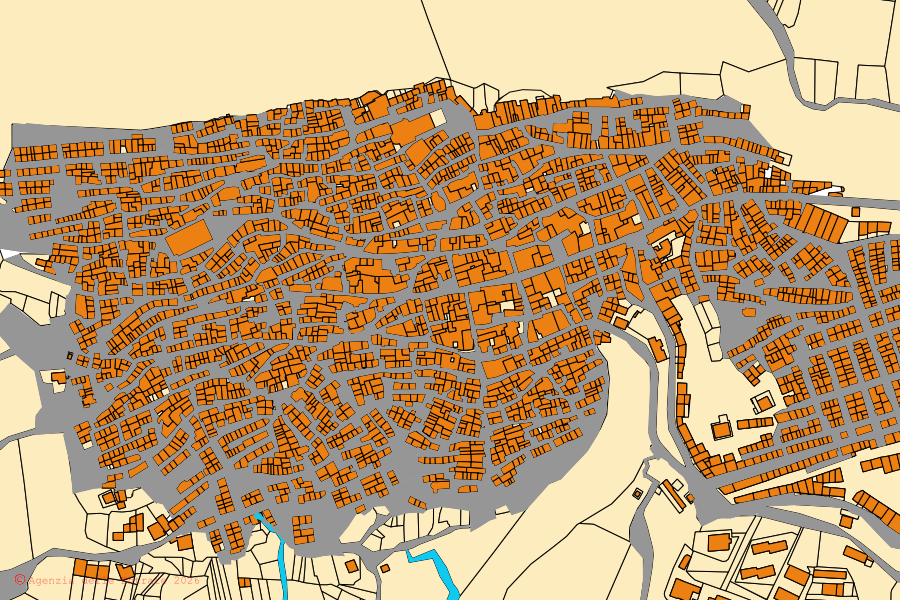 Mappa catastale del centro di Prizzi: particelle e fabbricati, cartografia Agenzia delle Entrate
