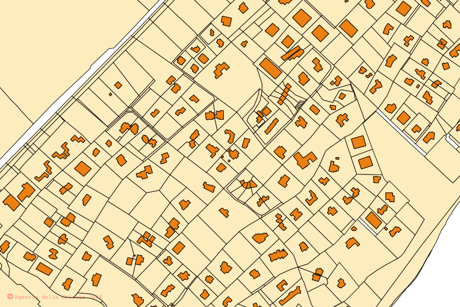 Mappa catastale del centro di Pula: particelle e fabbricati, cartografia Agenzia delle Entrate