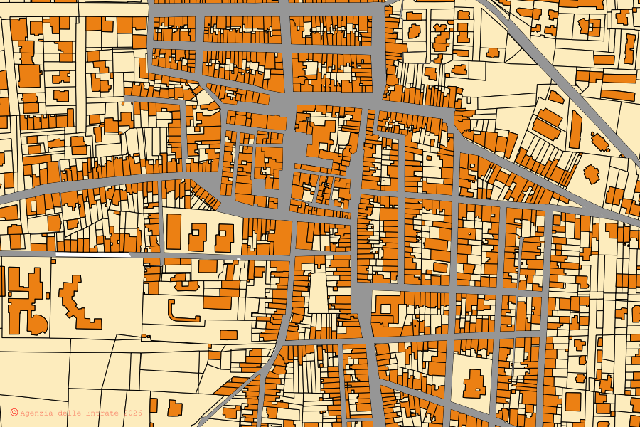 Mappa catastale del centro di Pulsano: particelle e fabbricati, cartografia Agenzia delle Entrate