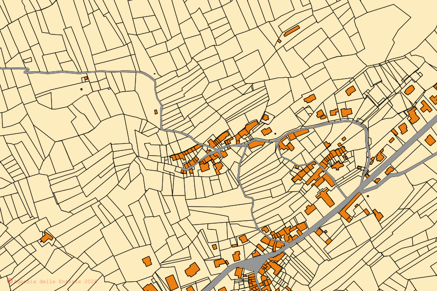 Mappa catastale del centro di Quagliuzzo: particelle e fabbricati, cartografia Agenzia delle Entrate