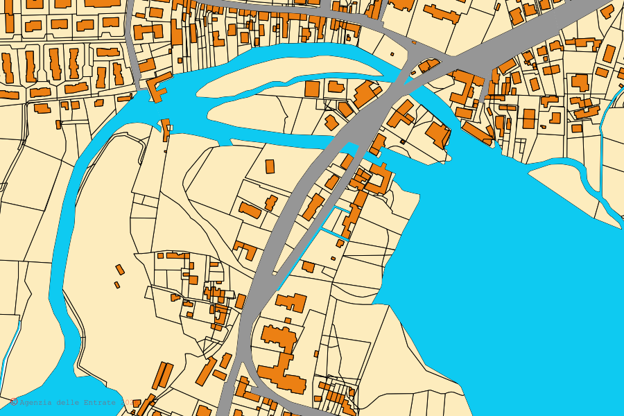 Mappa catastale del centro di Quinto di Treviso: particelle e fabbricati, cartografia Agenzia delle Entrate