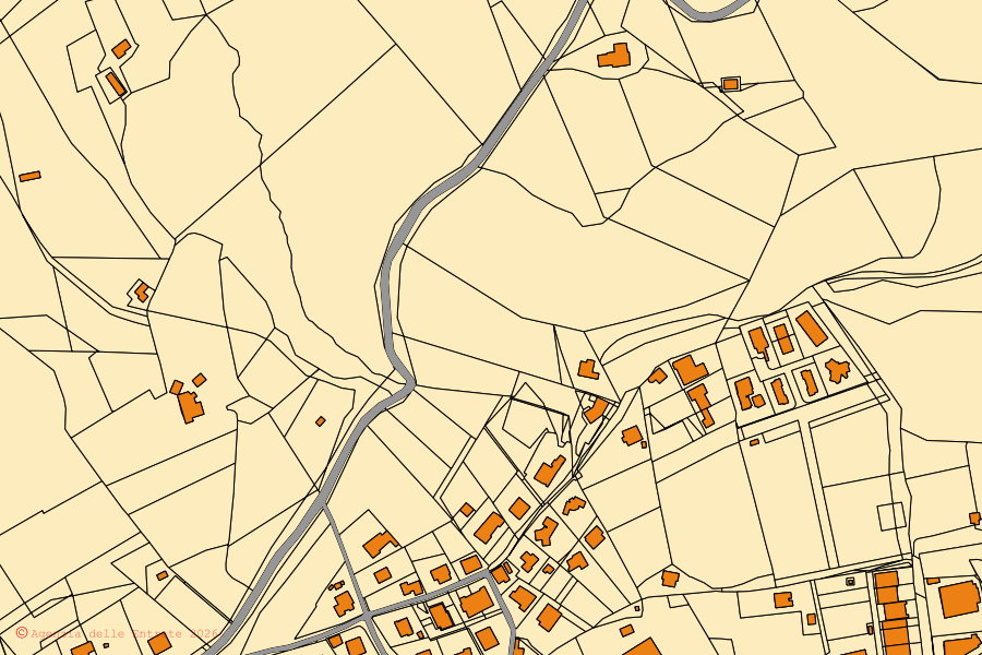 Mappa catastale del centro di Radda in Chianti: particelle e fabbricati, cartografia Agenzia delle Entrate