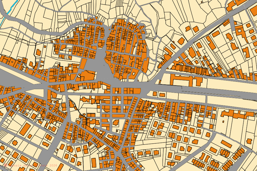 Mappa catastale del centro di Raiano: particelle e fabbricati, cartografia Agenzia delle Entrate