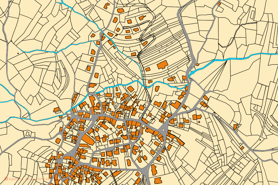 Mappa catastale del centro di Raveo: particelle e fabbricati, cartografia Agenzia delle Entrate