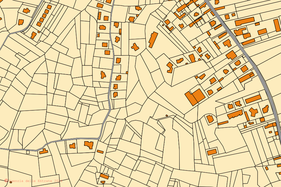 Mappa catastale del centro di Refrancore: particelle e fabbricati, cartografia Agenzia delle Entrate