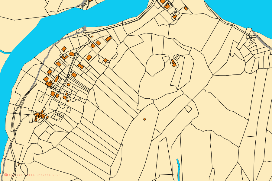 Mappa catastale del centro di Resiutta: particelle e fabbricati, cartografia Agenzia delle Entrate