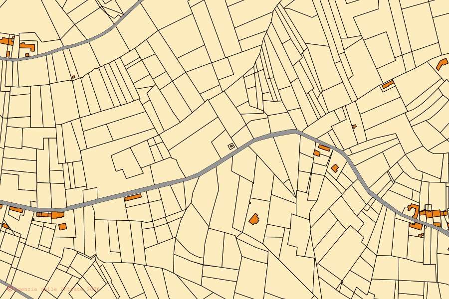 Mappa catastale del centro di Revigliasco d'Asti: particelle e fabbricati, cartografia Agenzia delle Entrate