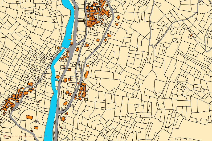 Mappa catastale del centro di Rhêmes-Saint-Georges: particelle e fabbricati, cartografia Agenzia delle Entrate