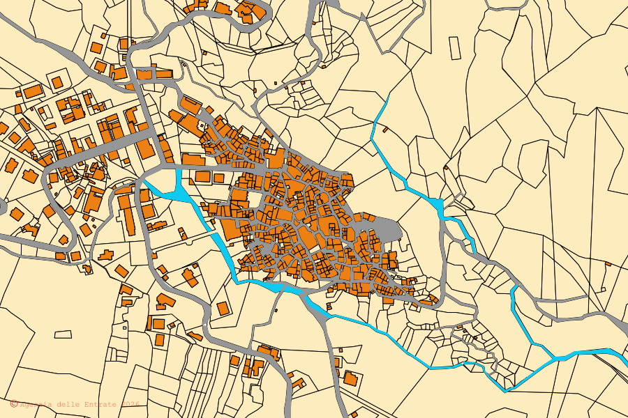 Mappa catastale del centro di Riace: particelle e fabbricati, cartografia Agenzia delle Entrate