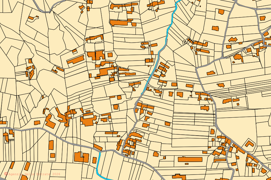 Mappa catastale del centro di Rifreddo: particelle e fabbricati, cartografia Agenzia delle Entrate
