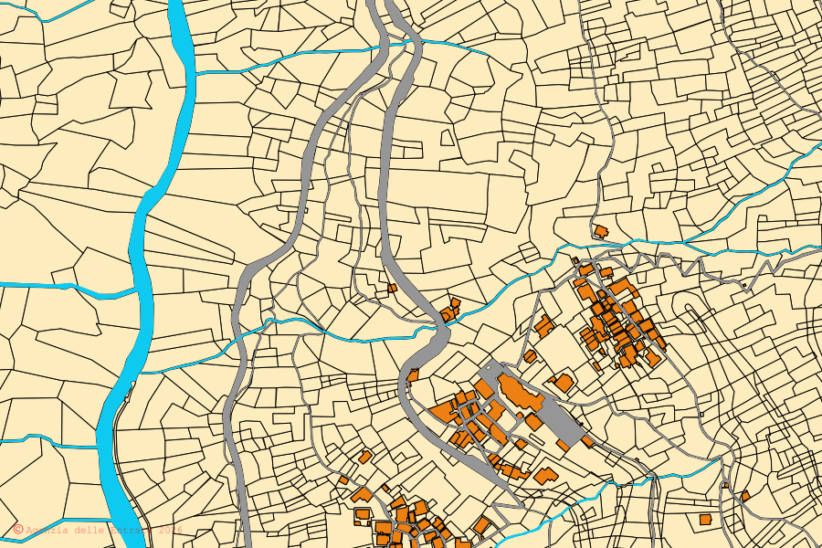 Mappa catastale del centro di Rimella: particelle e fabbricati, cartografia Agenzia delle Entrate